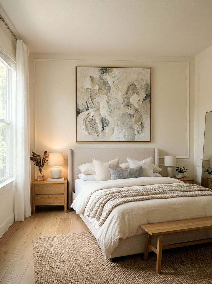 Cream bedroom with abstract art - 30 contemporary cream bedroom ideas