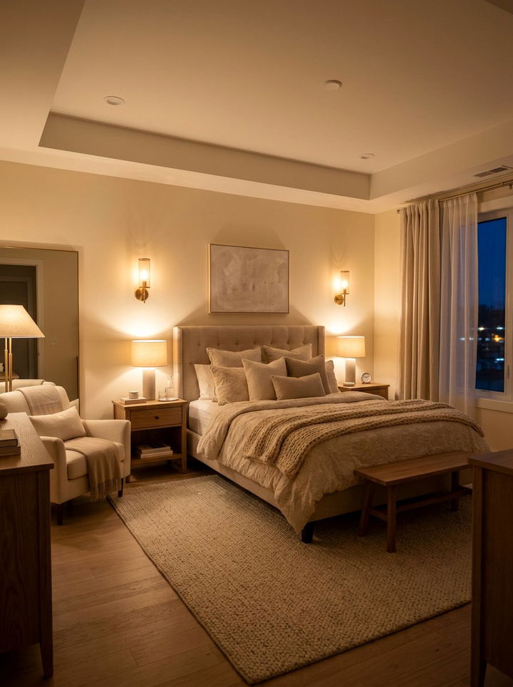 Cream bedroom with ambient lighting - 30 contemporary cream bedroom ideas