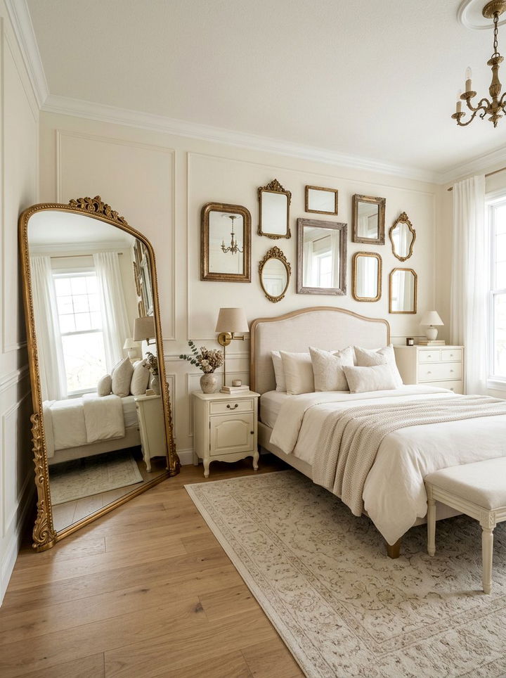 Cream bedroom with antique mirror decor - 30 traditional cream bedroom ideas
