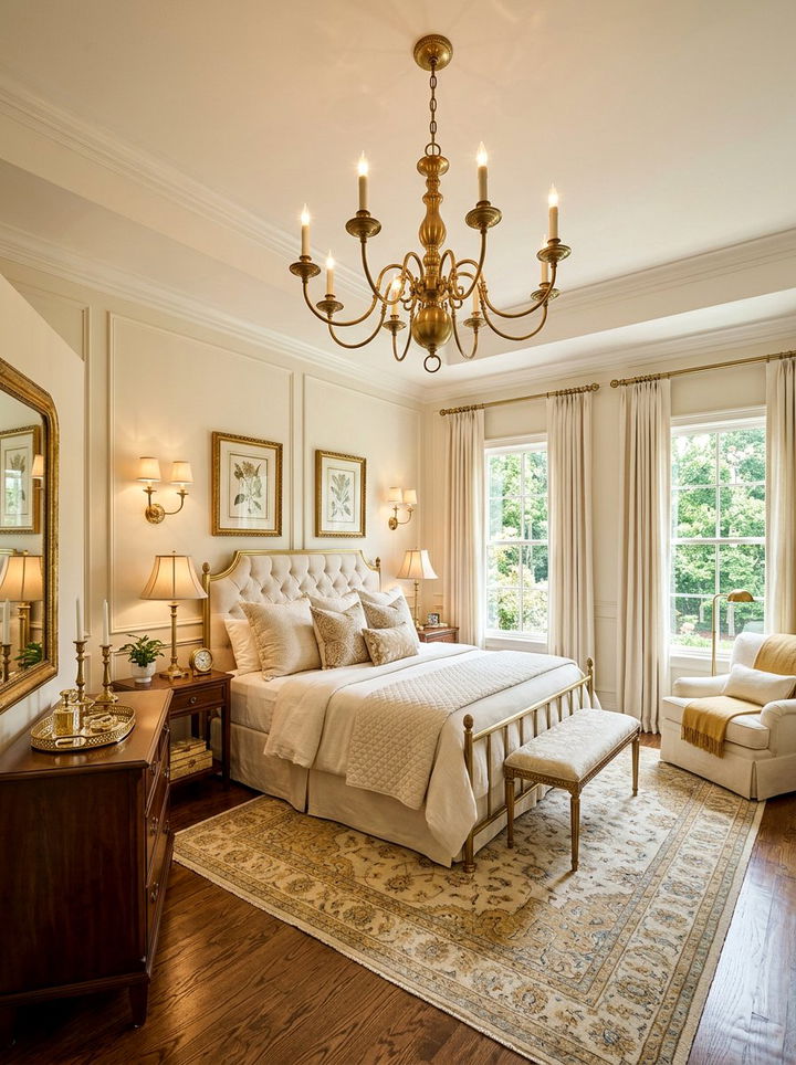 Cream bedroom with brass lighting - 30 traditional cream bedroom ideas
