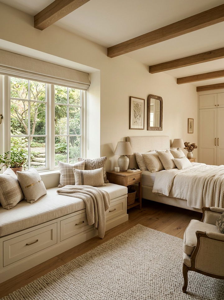 Cream bedroom with built in window seat - 30 traditional cream bedroom ideas