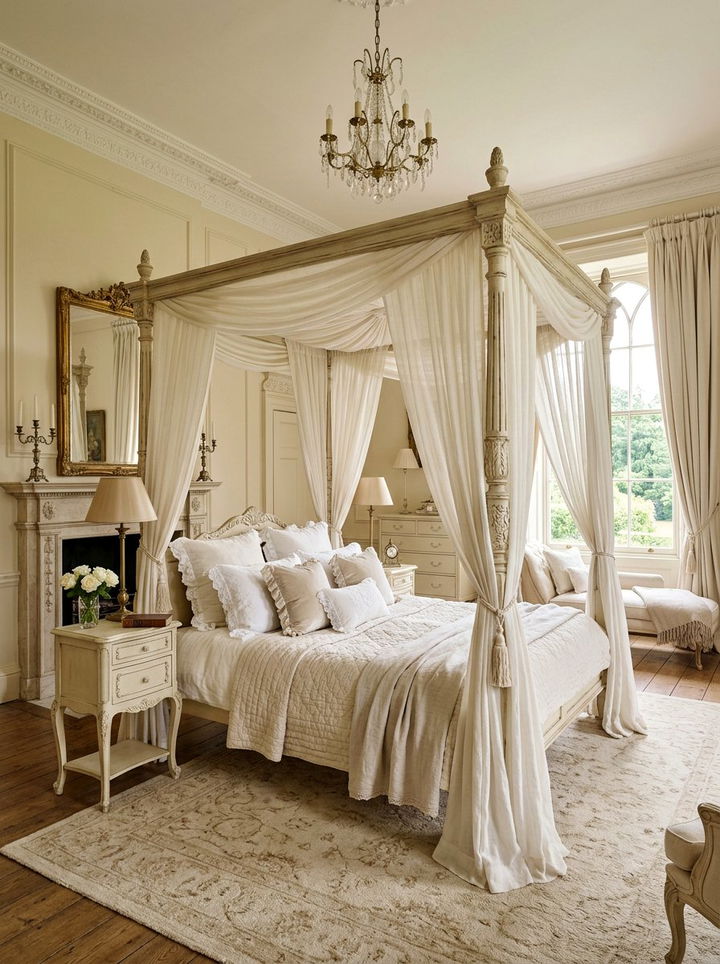 Cream bedroom with canopy bed frame - 30 traditional cream bedroom ideas