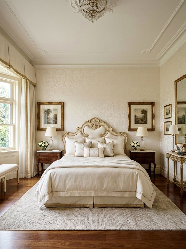 Cream bedroom with damask wallpaper - 30 traditional cream bedroom ideas