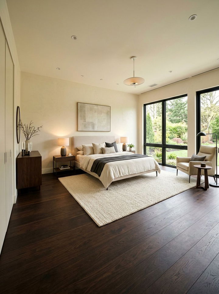 Cream bedroom with dark wood floor - 30 contemporary cream bedroom ideas