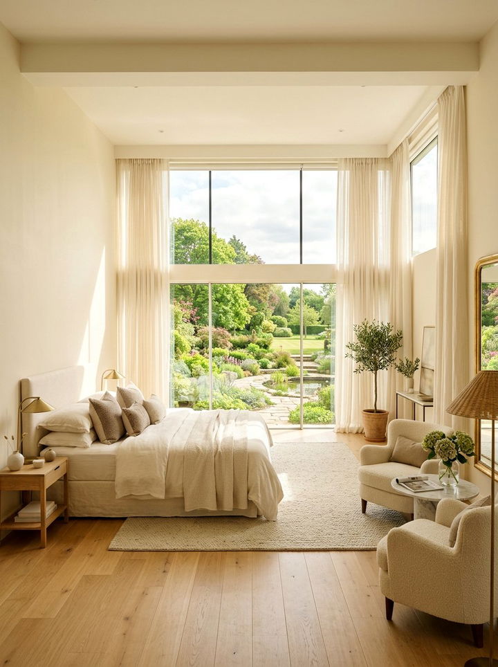 Cream bedroom with floor to ceiling windows - 30 contemporary cream bedroom ideas
