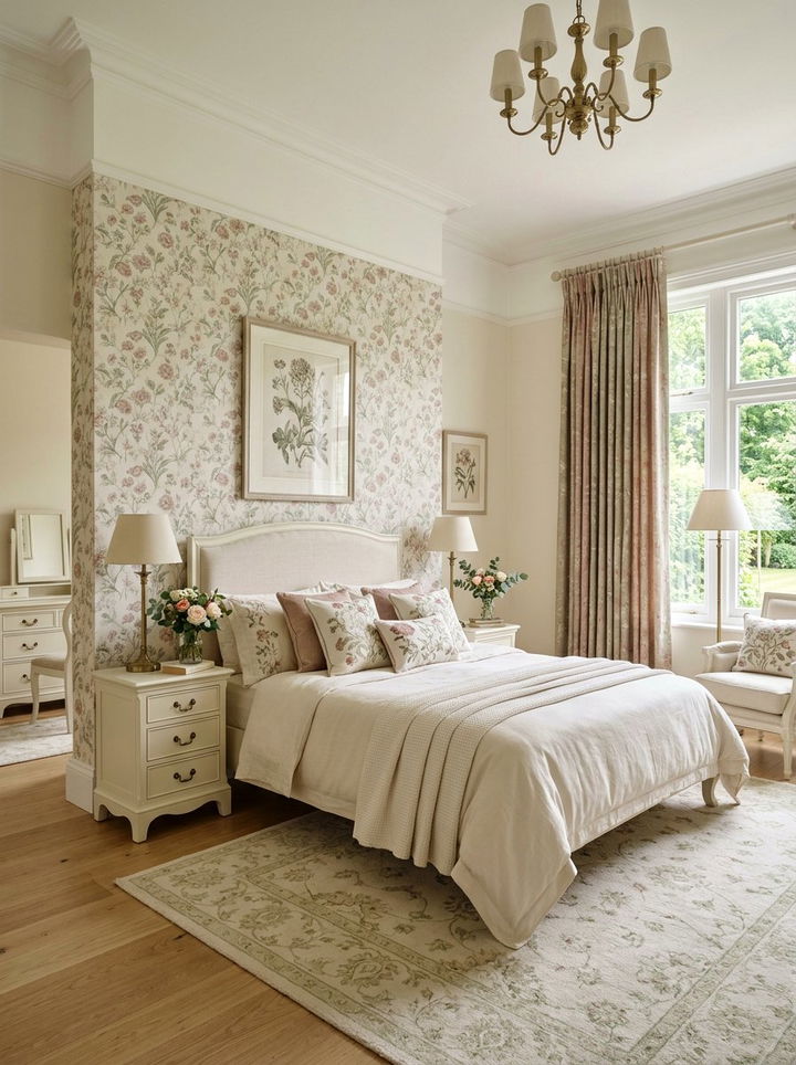 Cream bedroom with floral patterns - 30 traditional cream bedroom ideas