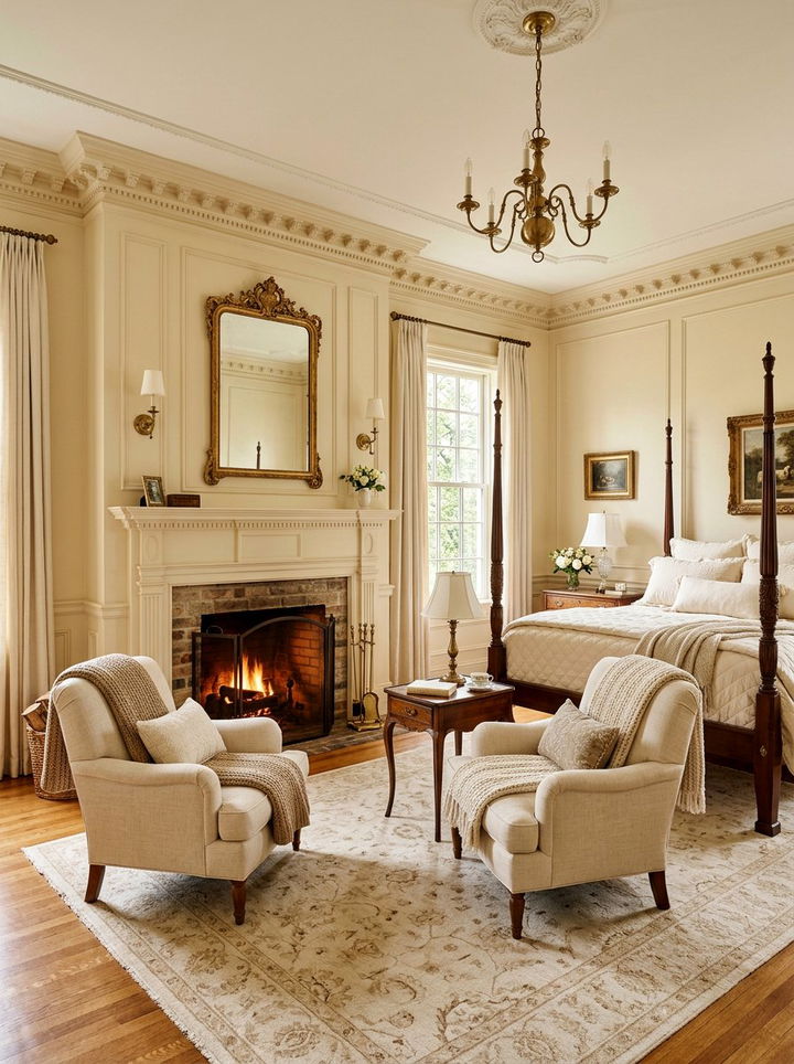 Cream bedroom with traditional fireplace - 30 traditional cream bedroom ideas
