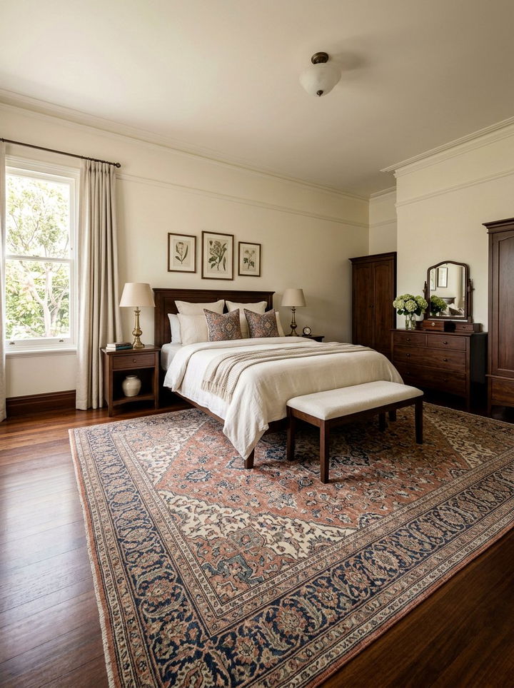 Cream bedroom with traditional oriental rug - 30 traditional cream bedroom ideas