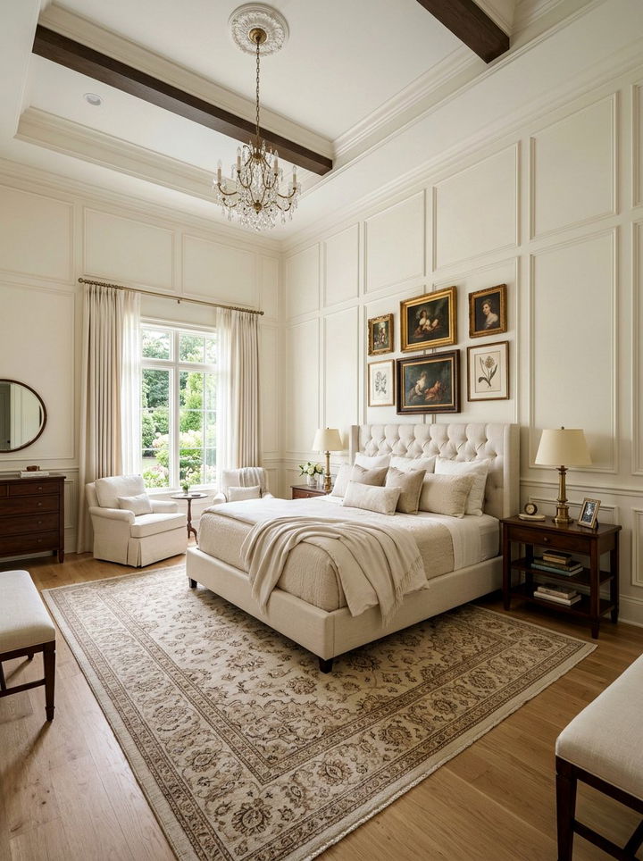 Cream bedroom with wall paneling - 30 traditional cream bedroom ideas