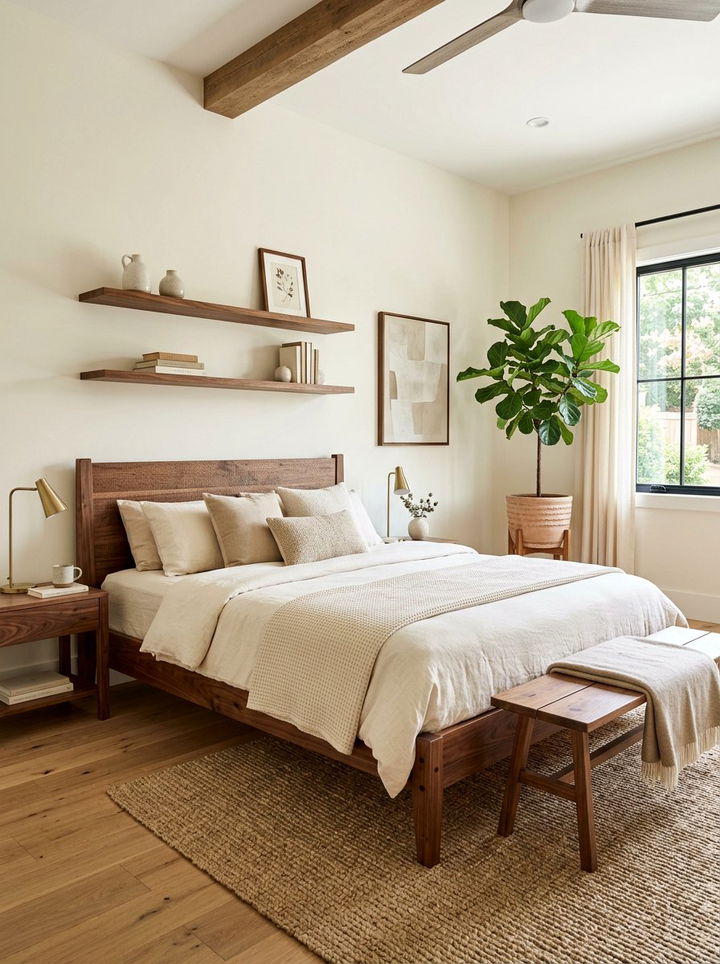 Cream bedroom wood accents - 30 cream bedroom decor ideas