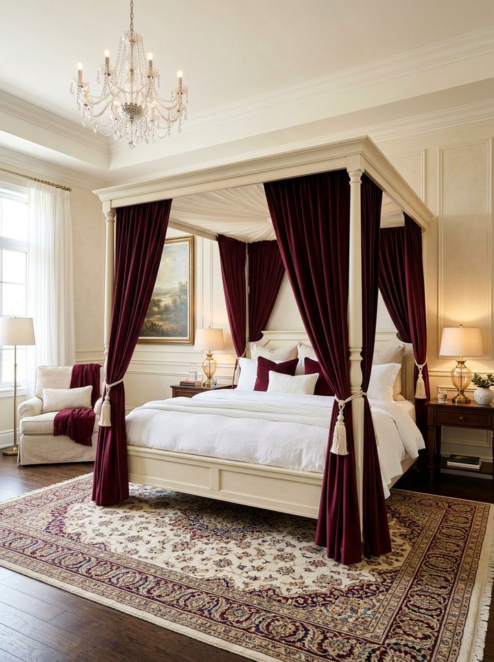 Cream canopy bed burgundy - 30 burgundy and cream bedroom ideas