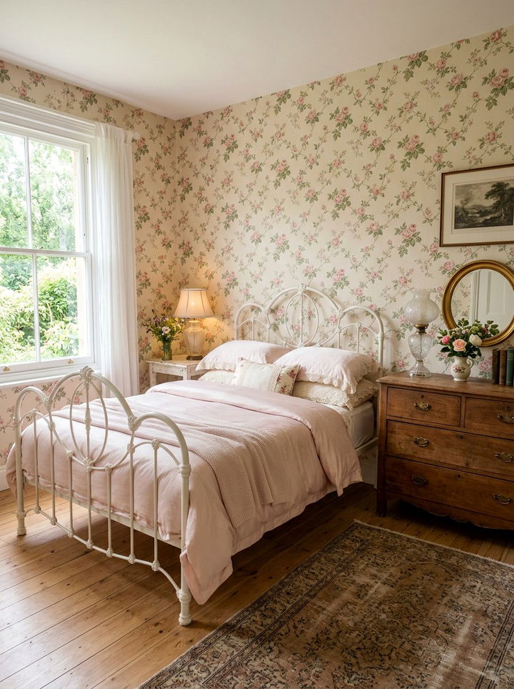 Cream floral wallpaper - 30 bedroom neutral wallpapers