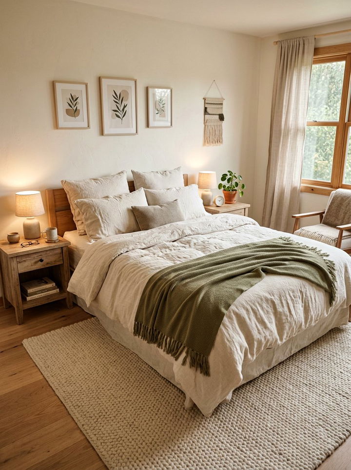 Cream linen bedding - 30 olive and cream bedroom ideas