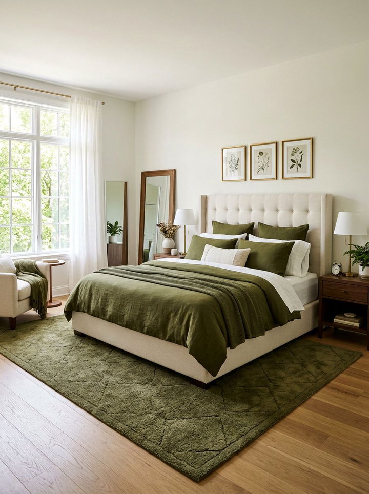 Cream upholstered bed frame - 30 olive and cream bedroom ideas