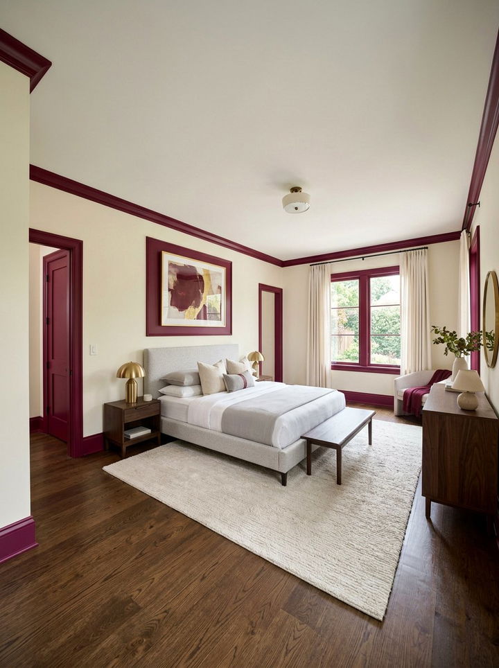 Cream walls burgundy trim - 30 burgundy and cream bedroom ideas