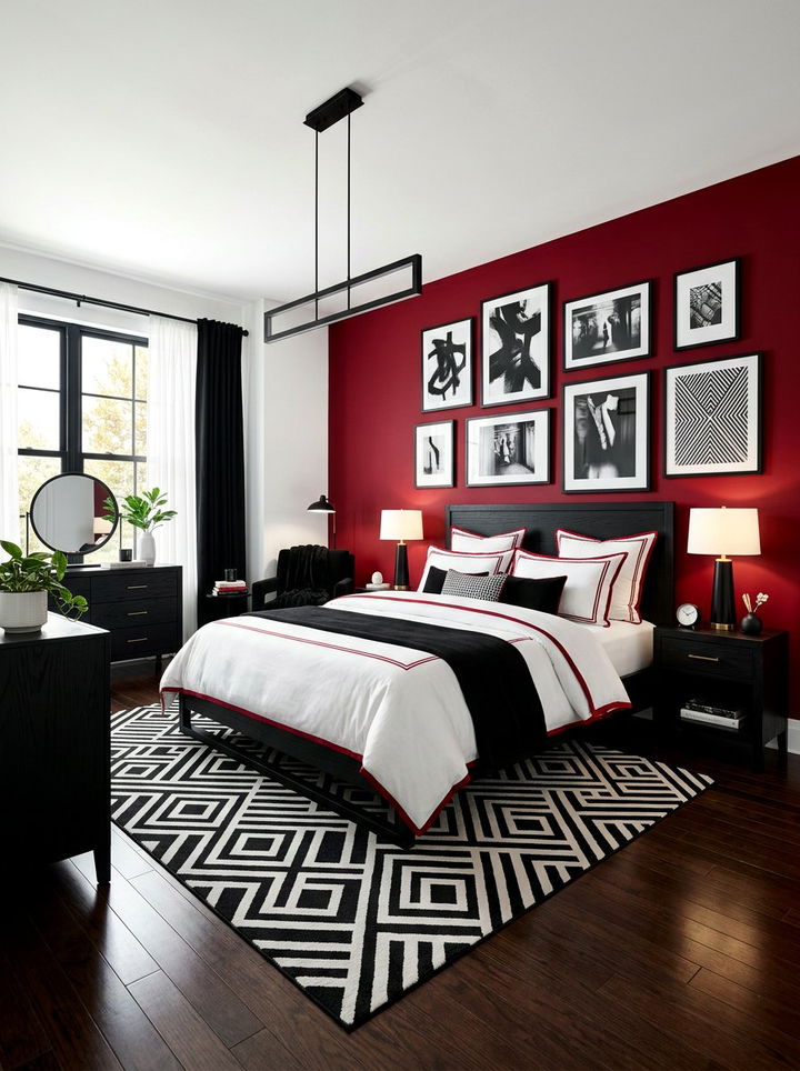 Crimson Black White Bedroom - 30 tricolor bedroom ideas