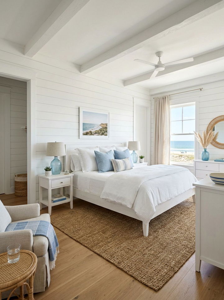 Crisp White Coastal Bedroom - 30 ocean inspired bedroom color ideas