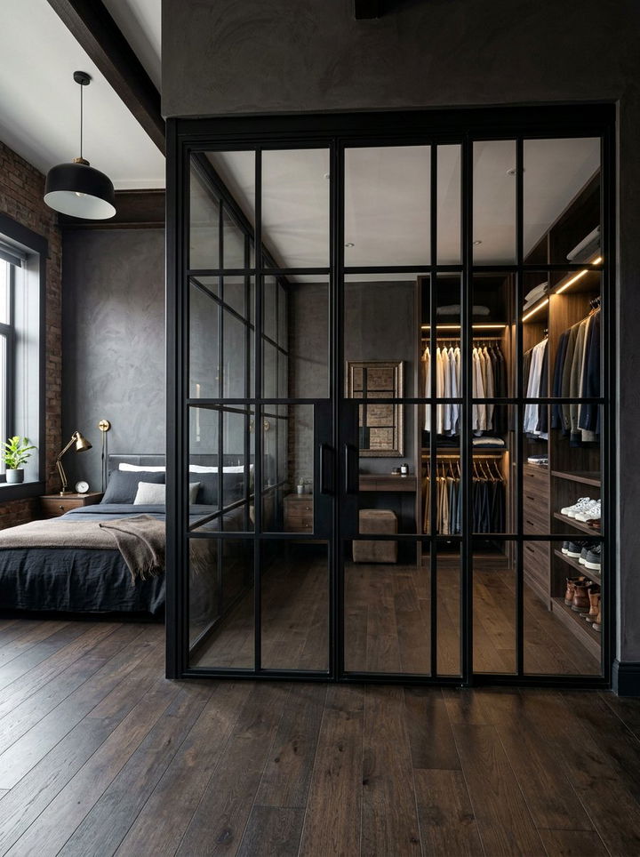 Crittall Style Glass Doors - 30 industrial black bedroom ideas