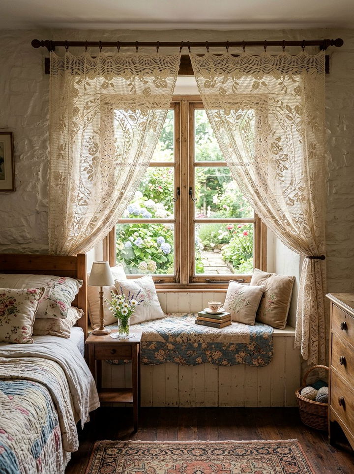 Crochet Lace Curtains - 30 vintage bedroom ideas