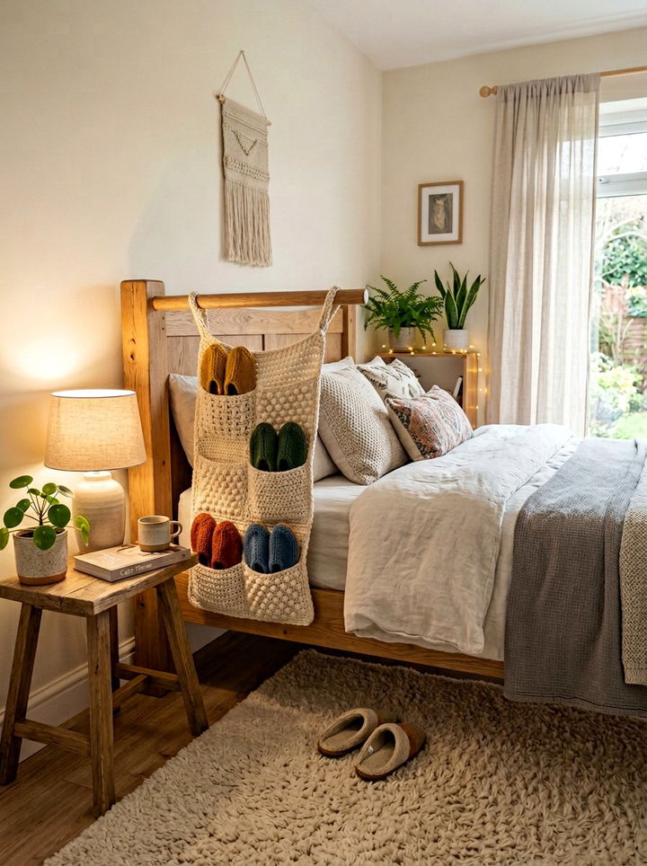 Crochet Slipper Caddy - 30 crocheted bedroom ideas