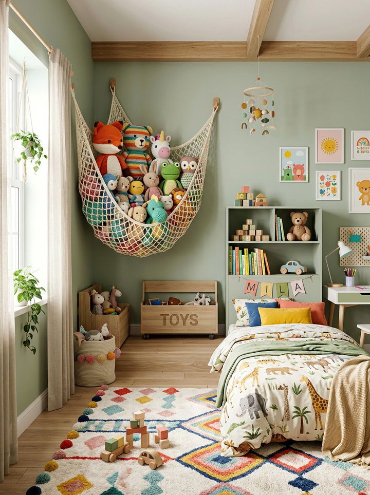 Crochet Stuffed Animal Display - 30 crocheted bedroom ideas