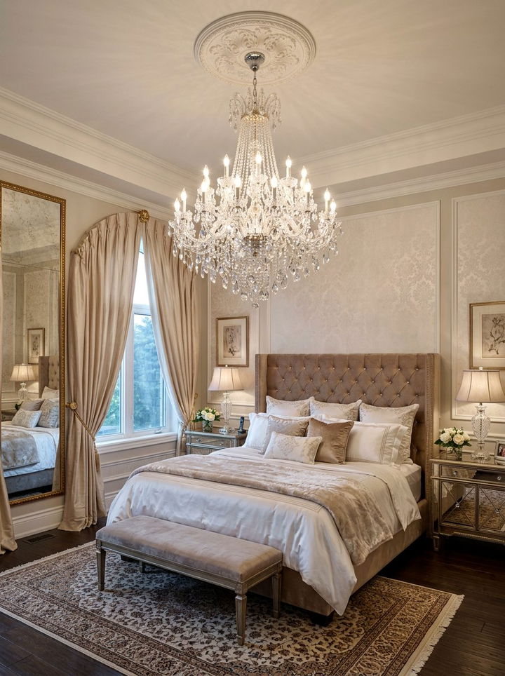 Crystal Chandelier Lighting - 30 Hollywood regency bedroom ideas