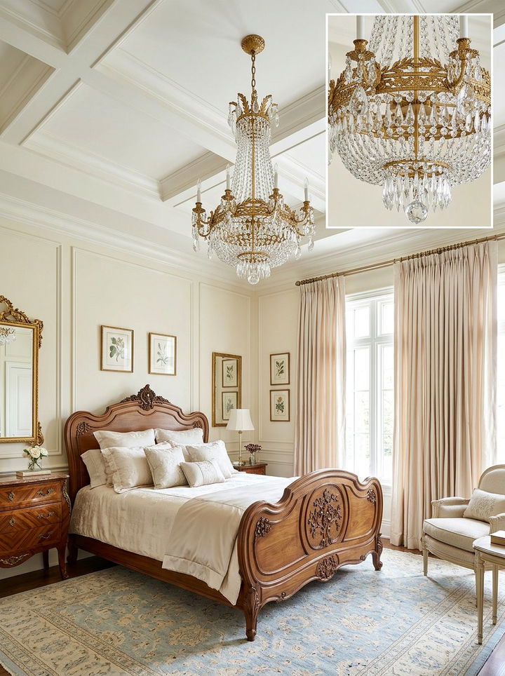 Crystal chandelier French bedroom - 30 French shabby chic bedroom ideas