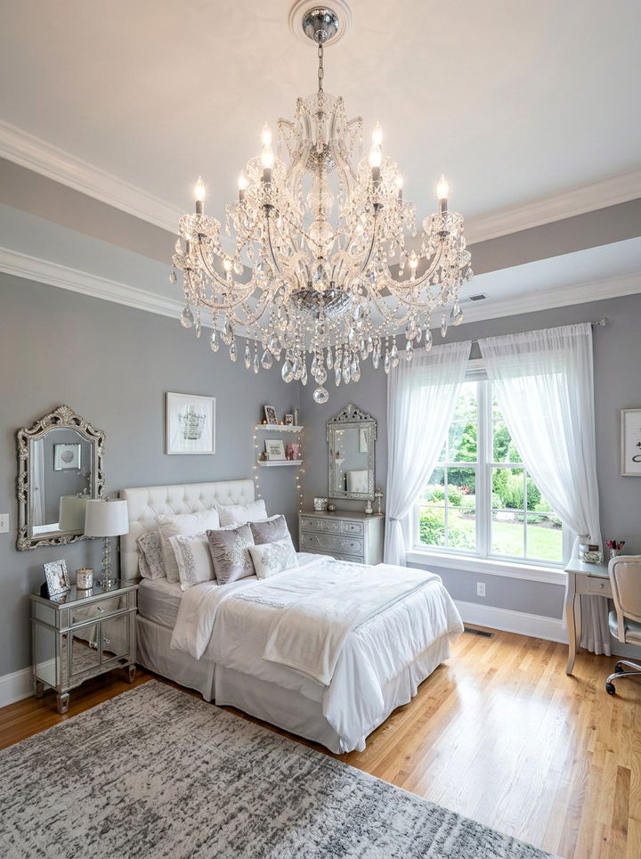 Crystal chandelier girl room - 30 princess bedroom ideas