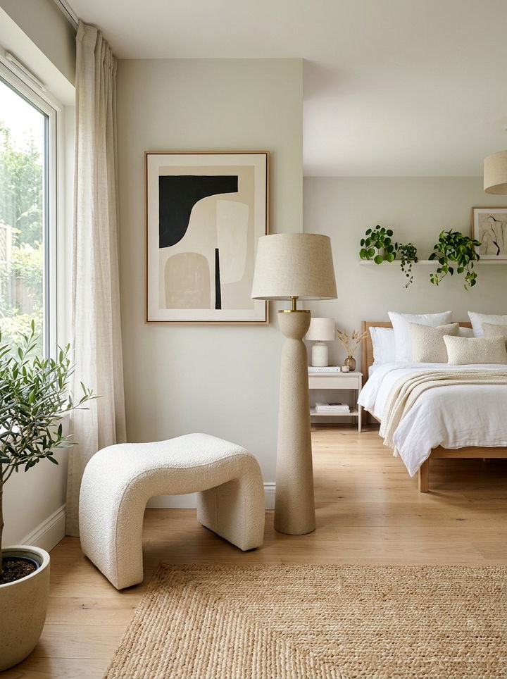 Curved Boucle Stool - 30 bedroom stools