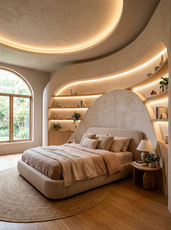 Curvy wall bedroom layout - 30 oddly shaped bedroom ideas