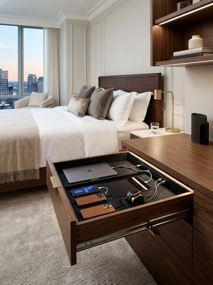 Custom Cabinet Charging Drawer - 30 bedroom charging stations