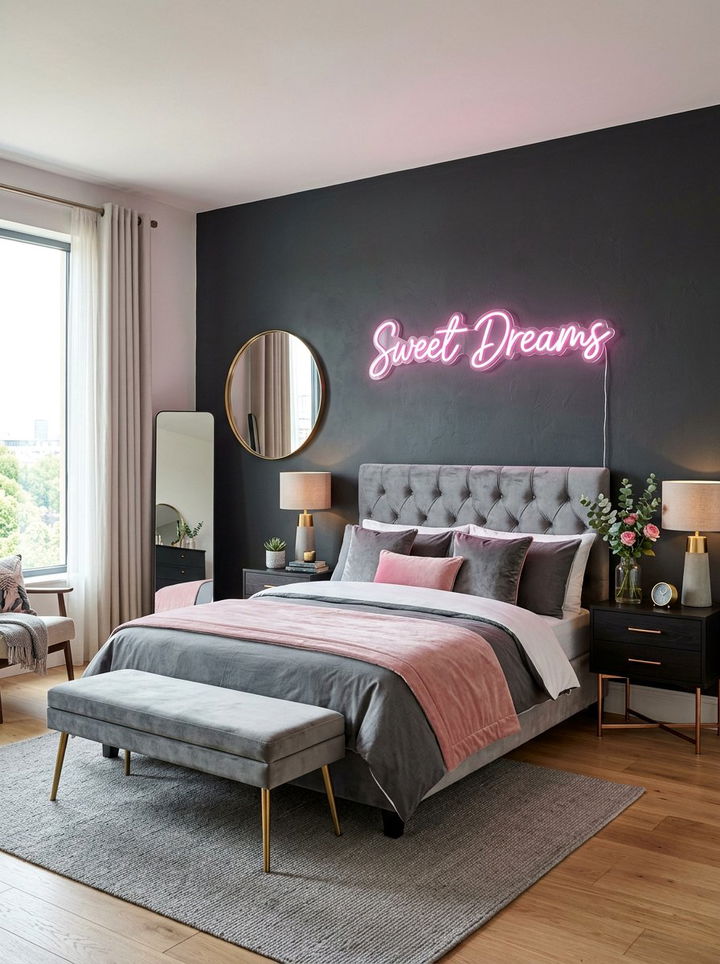 Custom Neon Sign Wall - 30 bedroom statement piece ideas