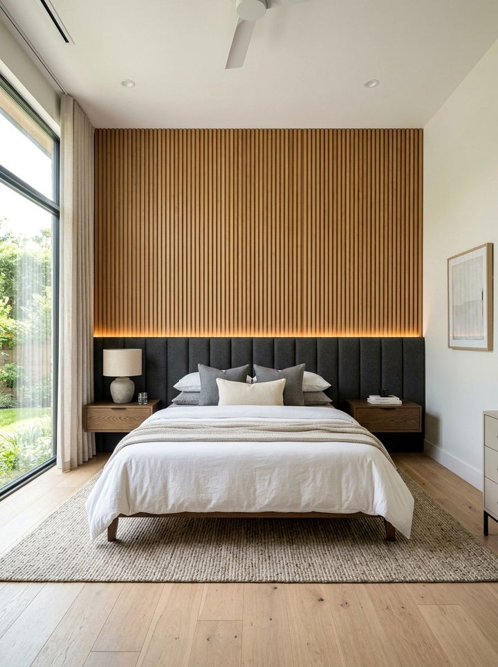 Custom wood panel bedroom wall - 30 high end bedroom ideas