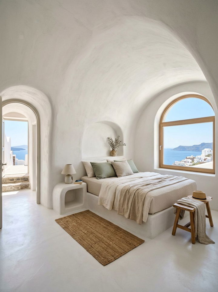 Cycladic curved wall bedroom - 30 Greek bedroom ideas