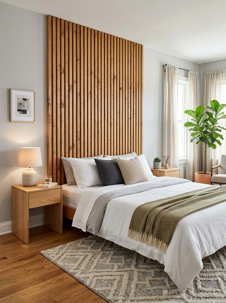 DIY wood headboard - 30 budget bedroom ideas