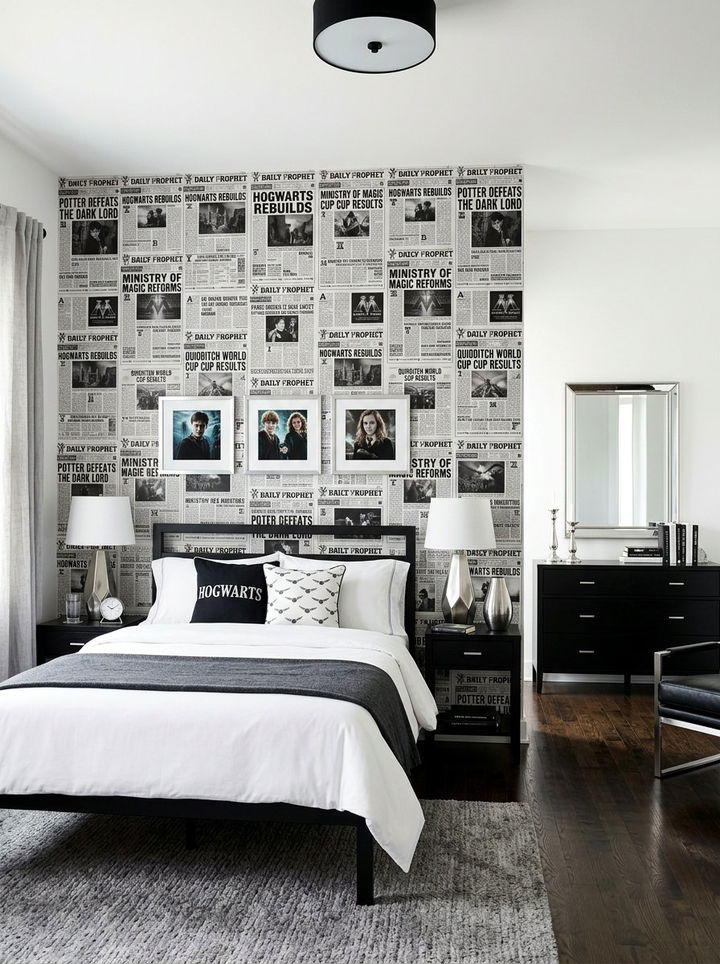 Daily Prophet Wall - 30 Harry Potter bedroom ideas