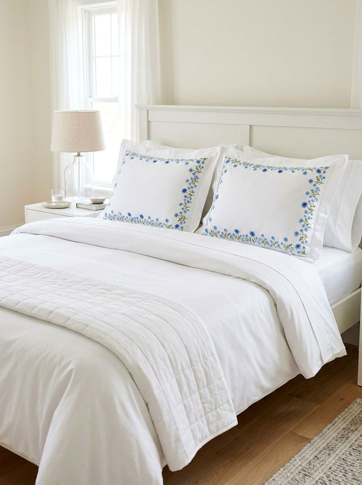 Dainty Floral Embroidery Border - 30 embroidered bedroom ideas