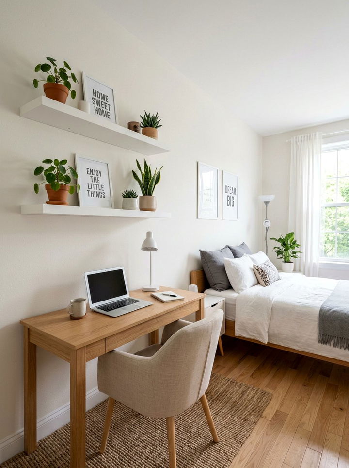 Damage free floating shelves - 30 removable bedroom ideas