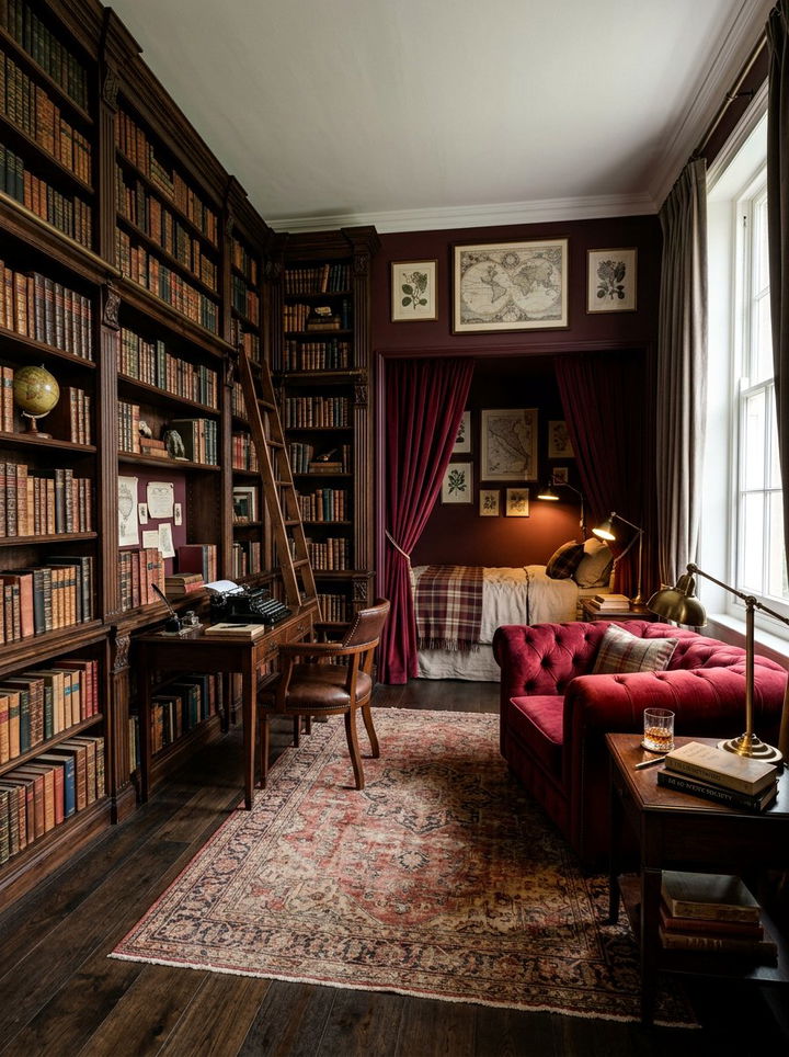 Dark Academia Burgundy Room - 30 burgundy bedroom ideas