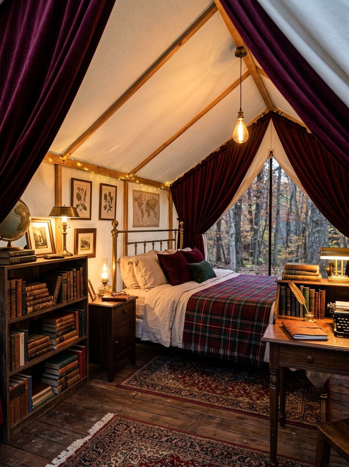 Dark Academia Glamping - 30 camping bedroom ideas