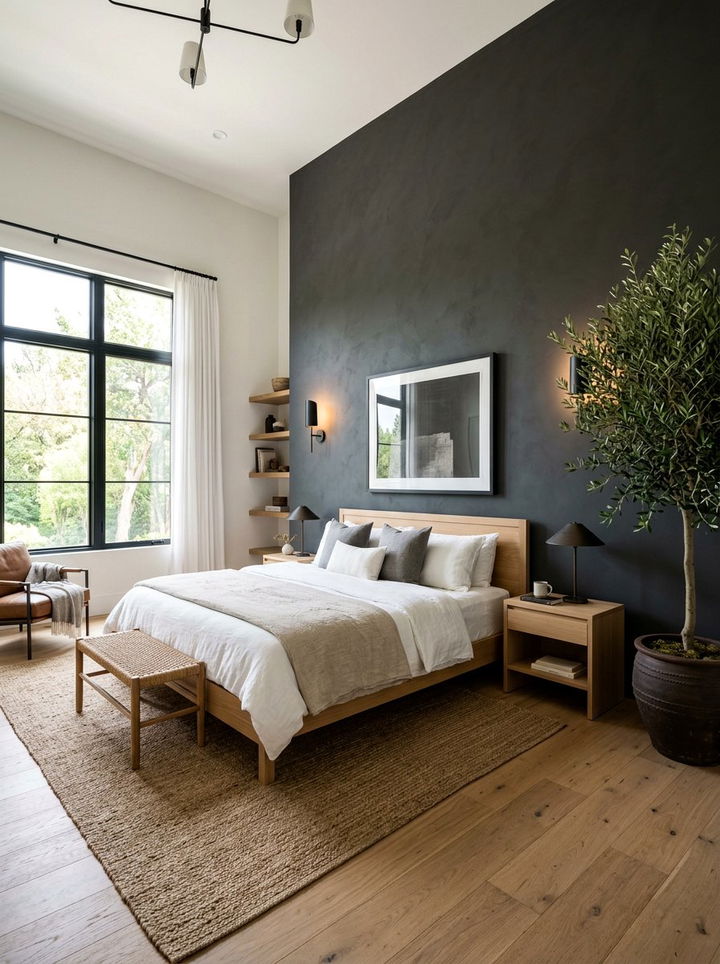 Dark Accent Wall Tall Bedroom - 30 high ceiling bedroom ideas