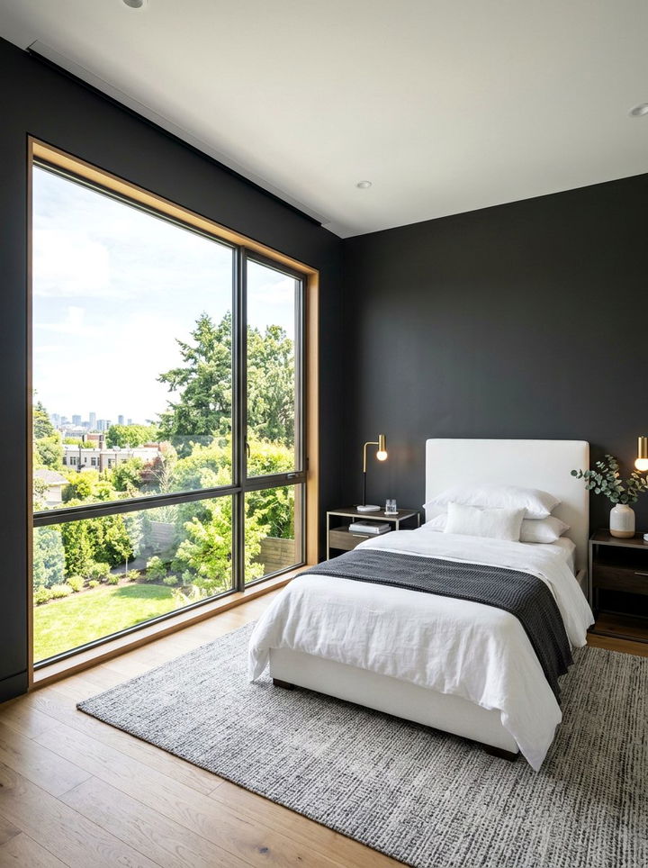 Dark Accent Wall Window - 30 bedroom picture windows