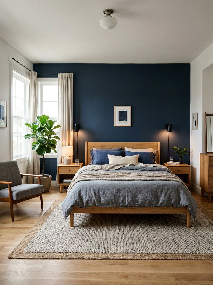Dark Blue Accent Wall - 30 indigo bedroom ideas