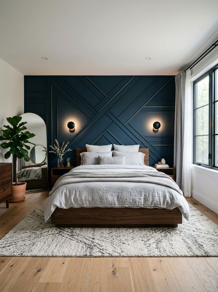 Dark Blue Accent Wall - 30 contemporary blue bedroom ideas