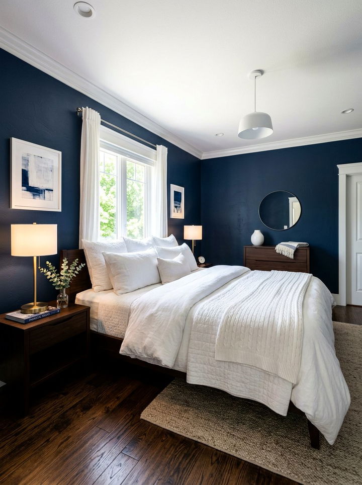 Dark Blue Bedroom - 30 blue and white bedroom ideas