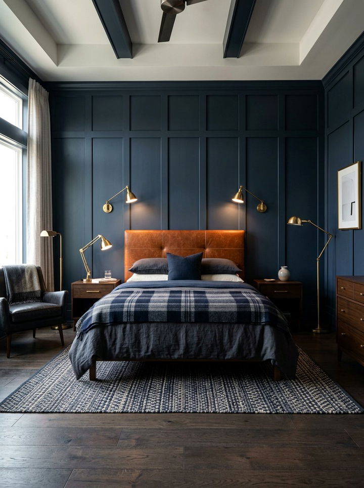 Dark Blue Board And Batten - 30 bedroom paneling ideas