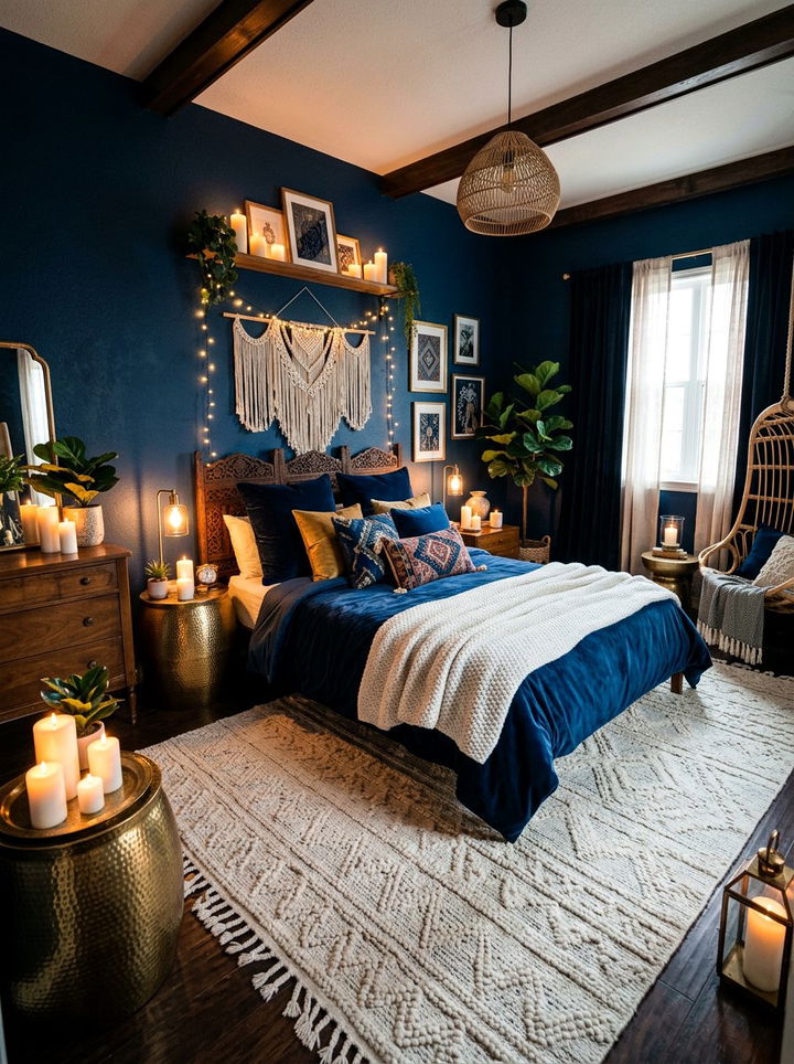 Dark Blue Boho Bedroom - 30 bohemian blue bedroom ideas