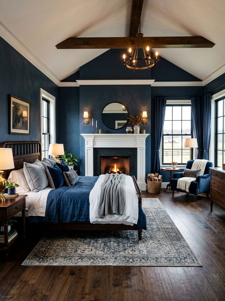 Dark Blue Farmhouse Master Suite - 30 farmhouse blue bedroom ideas