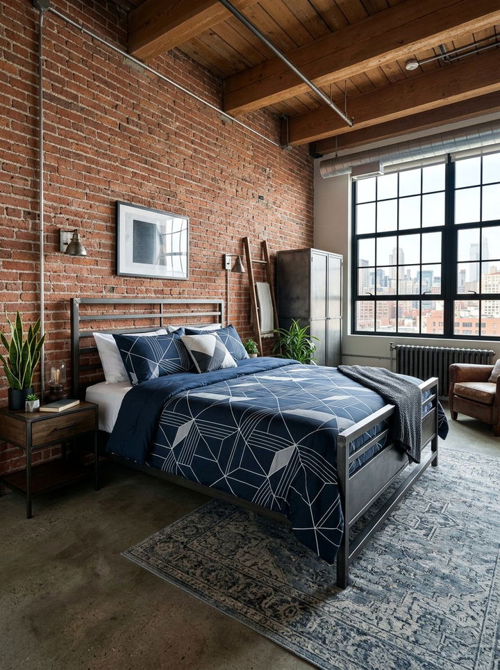 Dark Blue Geometric Comforter - 30 bedroom blue bedding ideas