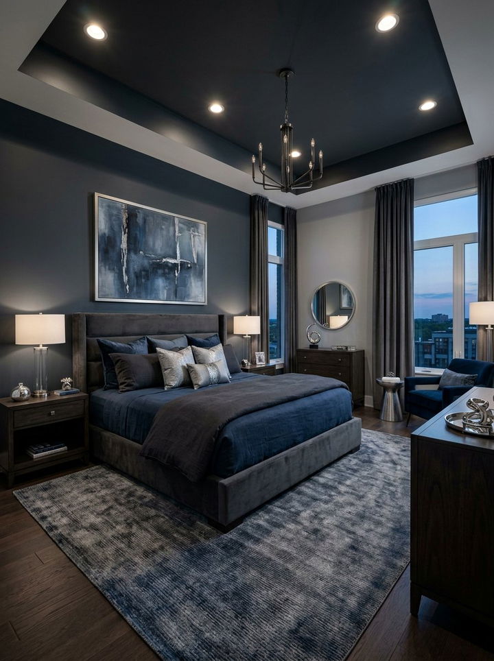 Dark Blue Master Bedroom - 30 minimalist blue bedroom ideas
